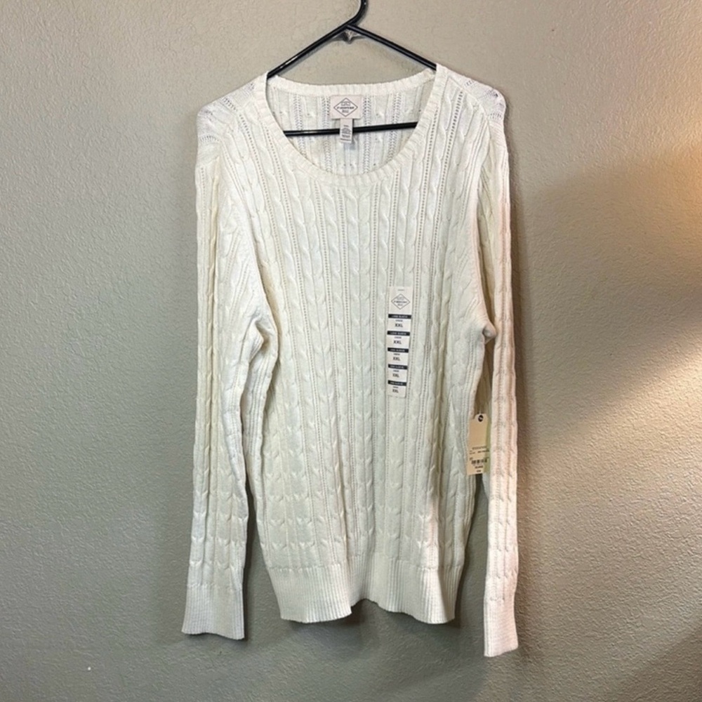 New St. John’s Bay Sweater Ivory Cable Knit Crew Neck Preppy Casual Women’s XXL